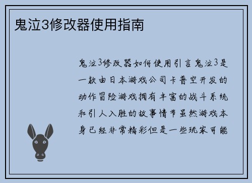 鬼泣3修改器使用指南